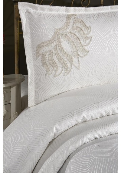 Çeyiz Diyarı Fransız Dantelli Velmora Çift Kişilik Yatak Örtüsü 230x250 Cm Krem