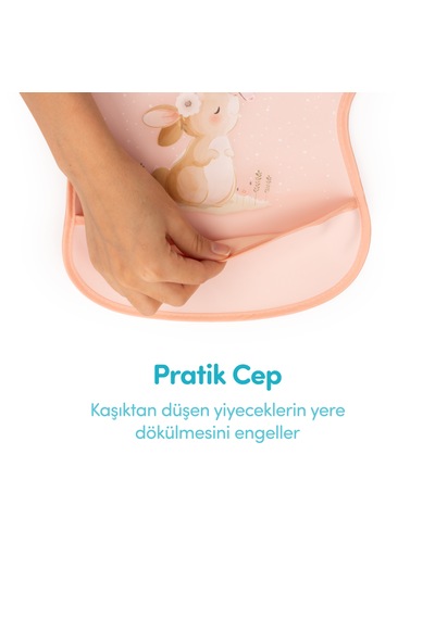 Sevi Bebe Cırtlı Muşamba Önlük Mutlu Tavşan Art 22-183 Somon