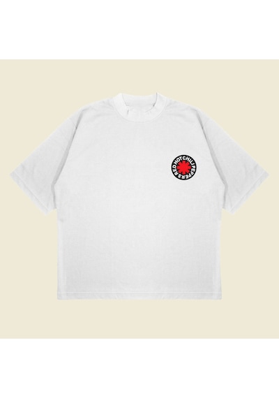 Startmore Red Hot Chili Peppers Baskılı Oversize Unisex Pamuklu Nefes Alan Kalın Kumaşlı Beyaz