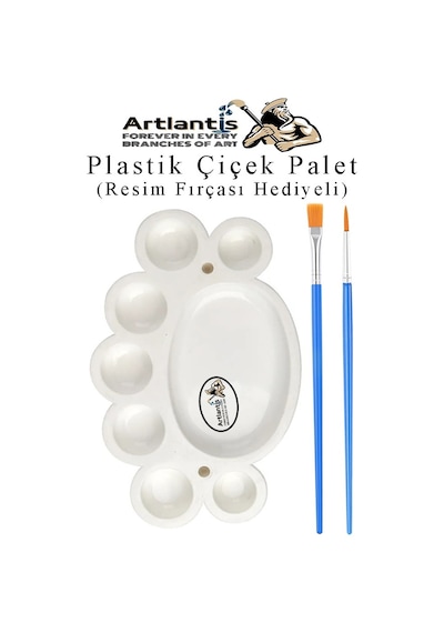 Plastik Çiçek Palet 1 Adet Çiçek Boya Paleti 8 Hazneli 17 Cm Resim Boyama Paleti Fırça Hediyeli Sanatsal Hobi