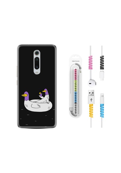 Xiaomi Mi 9T Kılıf +Kablo Koruyucu Keyifli Ördekler 1725