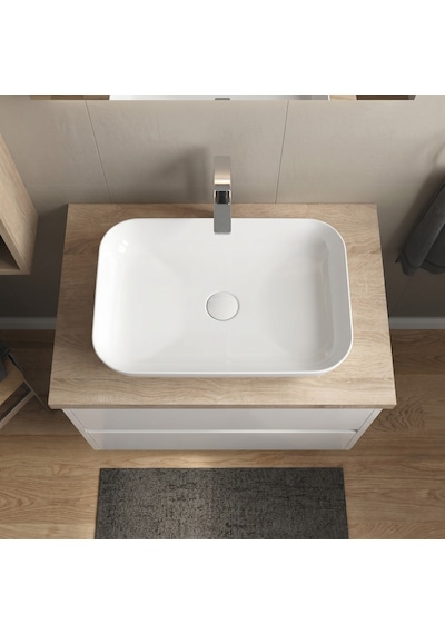 Dura Bagno Orfe Çanak Lavabo 60x40 Cm. Batarya Deliksiz Tezgah Üstü Beyaz 5851