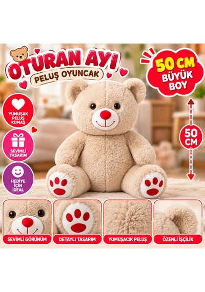 50 Cm Oturan Ayı Peluş Oyuncak Bej