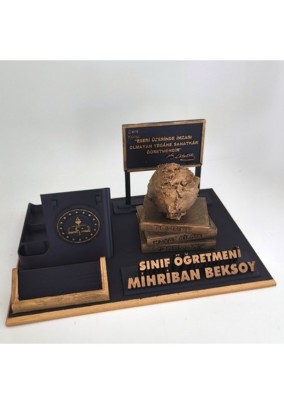 Kişiye Özel Sınıf Öğretmeni Masa İsimliği Ve Kartvizitlik Gold - Siyah