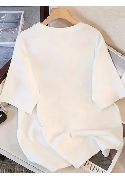 Modi Baskılı Oversize Bisiklet Yaka T-shirt - Beyaz - Mymg158937
