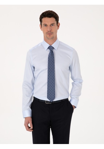 Cacharel Açık Mavi Slim Fit %100 Pamuk Non Iron Kolay Ütülenebilir Klasik Gömlek Acık Mavı