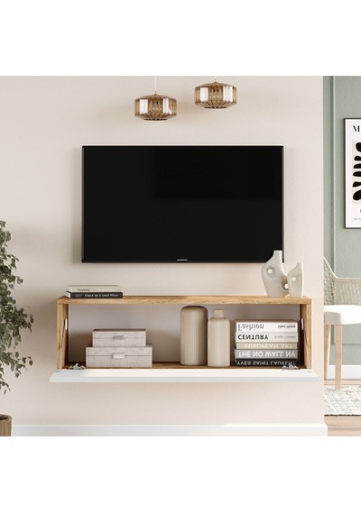 Aven Tv Ünitesi Tv Sehpası Kapaklı 100cm Çam-beyaz Ave12-aw Beyaz