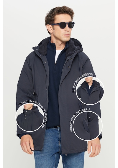 AC&Co / Altınyıldız Classics Erkek Lacı Standart Fit Normal Kesim Kapüşonlu Dik Yaka Yan Cepli Kaban Laci