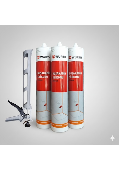 Würth Duşakabin Silikonu Beyaz Su Geçirmez Ve Sızdırmaz 310 Ml 3 Adet + Silikon Tabancası Beyaz