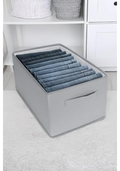 Orret Home 24x41x20 Cm Bez Kutu Pantolon Organizeri Dolap İçi Düzenleyici, Çamaşır Organizer, Gardırop İçi Pantolon Saklama Kutusu, Katlanabilir Dolap Organizer Sepeti