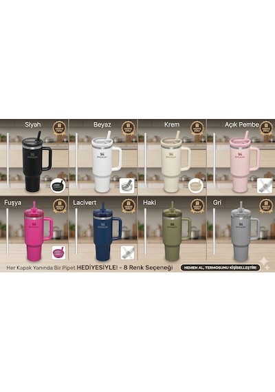 Stanley Quencher 40 Oz Uyumlu Sızdırmaz Yedek Kapak Flip Katlanabilir Pipetli Termos Kapağı - Gri