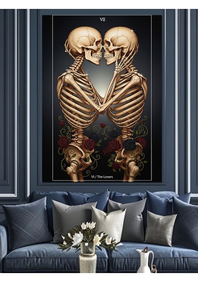 Ahşap Tablo Öpüşen İskeletler Aşk Sonsuz Obje Tabloları