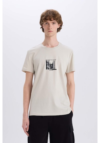 DeFacto %100 Pamuk Slim Fit Dar Kesim Bisiklet Yaka Baskılı Kısa Kollu Tişört C2133AX24AUGR437