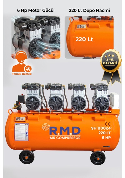 R.m.d Kompresör 220 Lt Hava Kompresörü Sessiz Ve Yağsız Sh1100x4