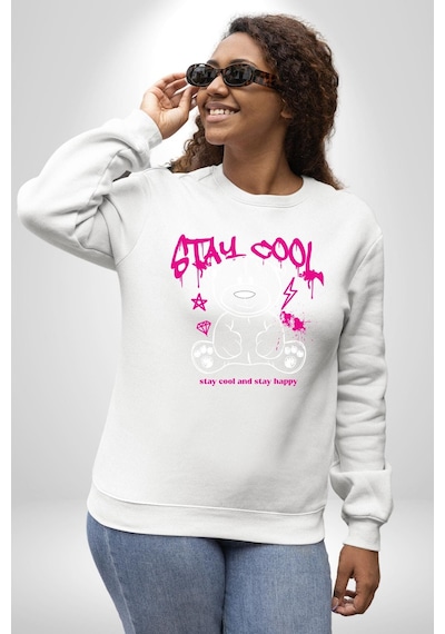 Serin Ve Mutlu Kal Unisex Beyaz Sweatshirt Beyaz