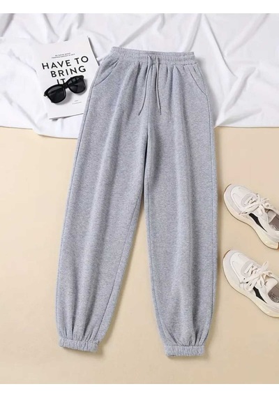Unisex 3 İplik Şardonlu Düz Yüksel Bel Lastikli Paça Cepli Jogger Eşofman Altı Gri3iplik