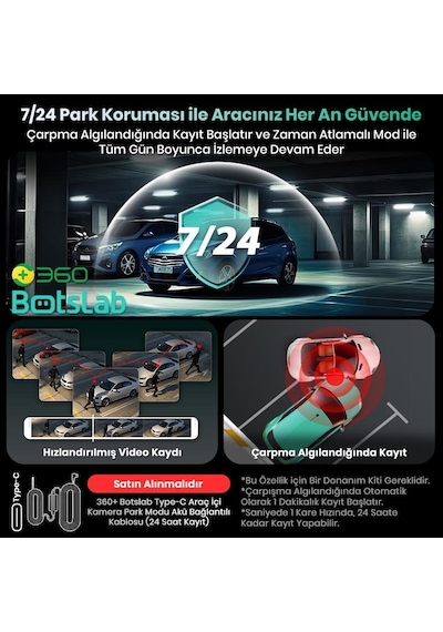 +360 Botslab G300H Plus WDR 4K UHD Ön+Arka WiFi+GPS 170° Geniş Açı Gece Görüşlü Araç İçi Kamera Dash
