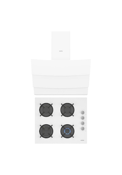 Simfer Steam 3507 Ocak + 8707 Davlumbaz Beyaz 2'li Cam Ankastre Set