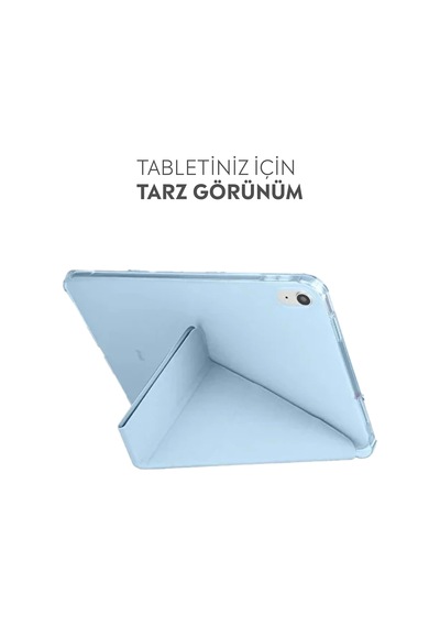Apple İpad İle Uyumlu Kalem Bölmeli Trifolding Cover Tablet Kılıf Katlanabilir Standlı Otomatik Uyku Modlu Darbe Emici İnce Tasarım Mavi, İpad 10.nesil 10.9/ipad A16