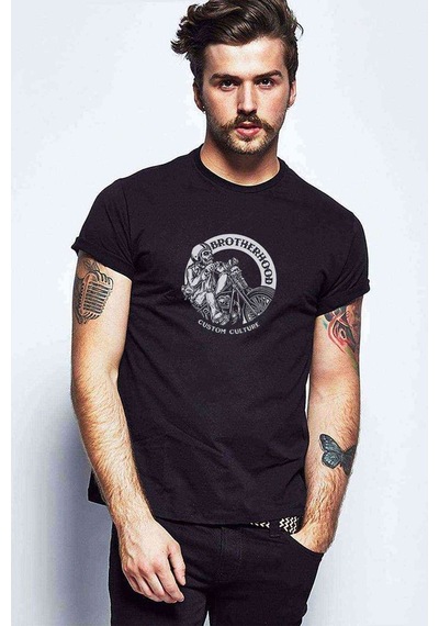 Chopper Brotherhood Baskılı Siyah Erkek Tshirt