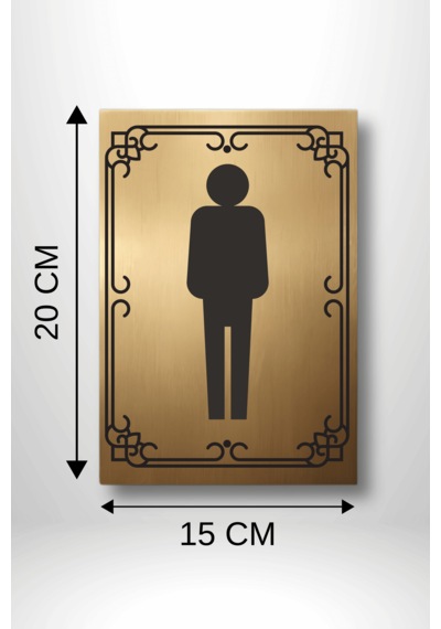 Dekoratif Metal Erkek Wc / Tuvalet Yönlendirme Levhası 20x15 Cm Altın Renk