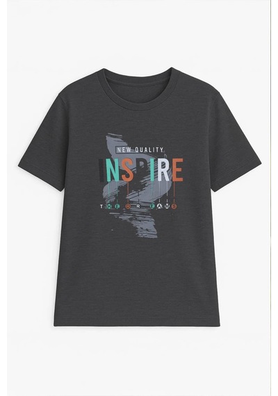 Markapia Erkek %100 Pamuk Bisiklet Yaka Yazı Baskılı T-shirt Çok Renkli S