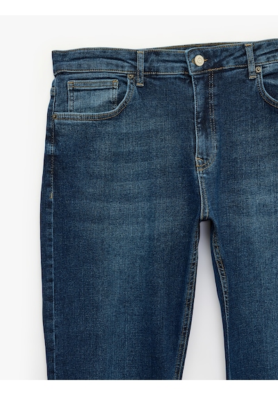 Koton Normal Bel Cepli Pamuklu Straight Fit Jean Pantolon - Mark Jean Koyu İndigo 7wam40391nd