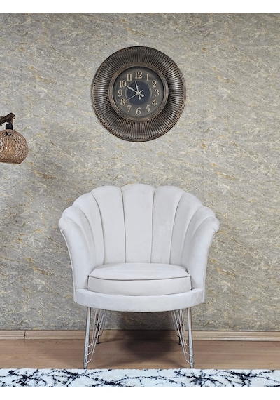 Zafir Tekli İstiridye Krom Kaplama Telli Ayak Çay Seti Koltuk Tekli Berjer , Balkon, Salon, Ofis Krem
