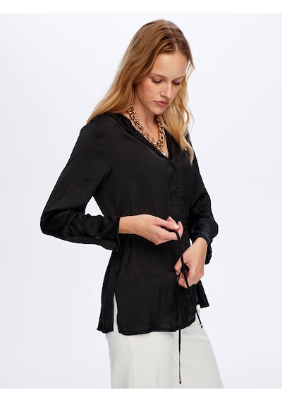 Faik Sönmez Beli Kuşaklı Kapüşonlu Krinkıl Saten Tunik W26tnk016 Uw26tnk01610 Siyah