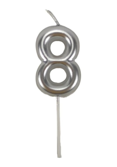 8 Sekiz Rakamlı Gümüş Gri Mum 6.5 Cm