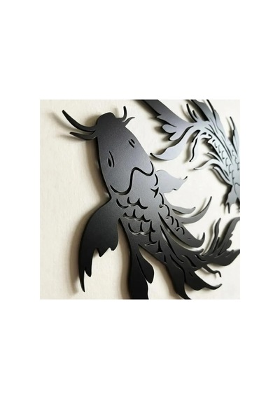 Koi Balıkları Metal Duvar Tablosu - Metal Duvar Sanatı - Bronz - 75 X 55 Cm