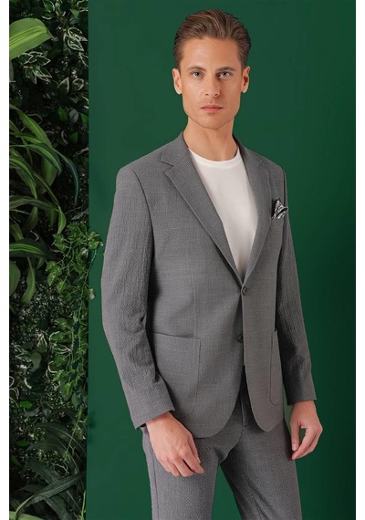 Efor Comfort Fit Torba Cep Pötikare Gofre Kumaş Esnek Casual Füme Ceket C 669 Füme