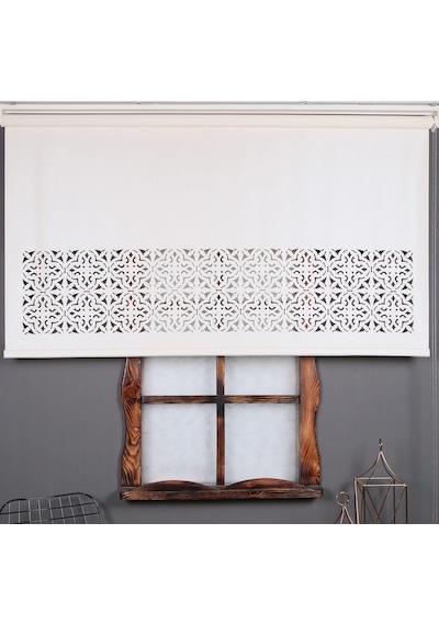 Lazer Kesim Stor Perde - Kalın Mat Model - Beyaz/Krem (471163342)