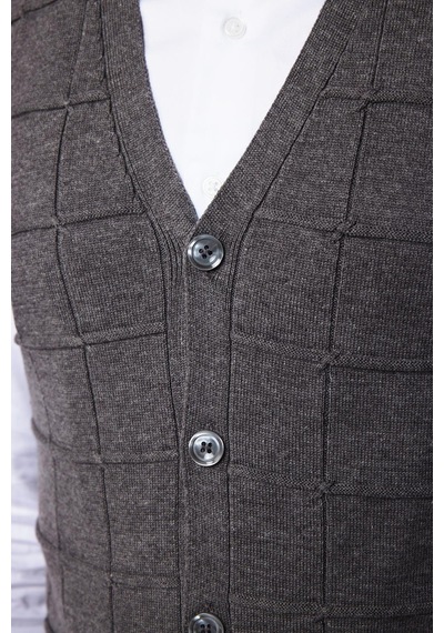 Tudors Slim Fit Kare Desenli Gri Erkek Yelek-29710-Gri