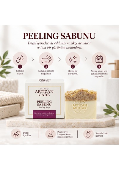 Artizan Care Peeling Sabunu 110 G Doğal İçerikli El Yapımı Sabun Yüz Ve Vücut Peeling Bakımı İçin K