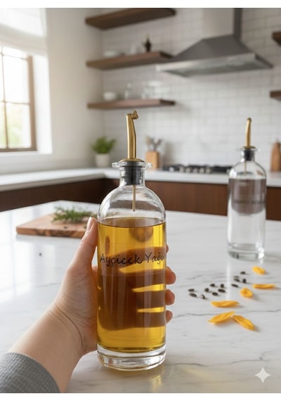 Morponi Bambu Stantlı Akıtmaz Gold Başlıklı 2'li Yağdanlık Seti 500 Ml Thn Şeffaf