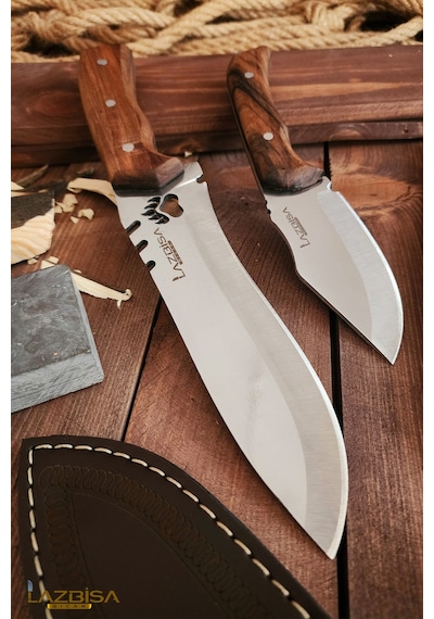 Outdoor Bıçak 2 Li Set Kamp Bıçağı Çakısı Kılıflı El Yapımı 001 Kahverengi