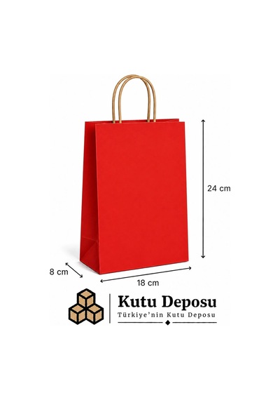 18x24x8 Cm Kraft Kırmızı Poşet 25 Adet
