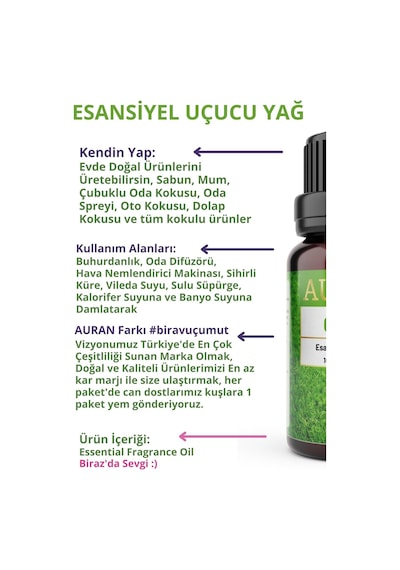 Auran Auran Amber + Auran Pudra + Auran Yasemin Auran Saf Esansiyel Uçucu Yağı 3 x 10 ML