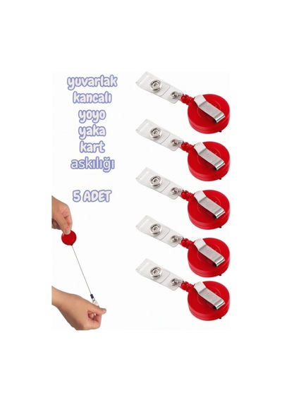 Yuvarlak Kancalı Yoyo Yaka Kart Askılığı Kırmızı 5 Adet
