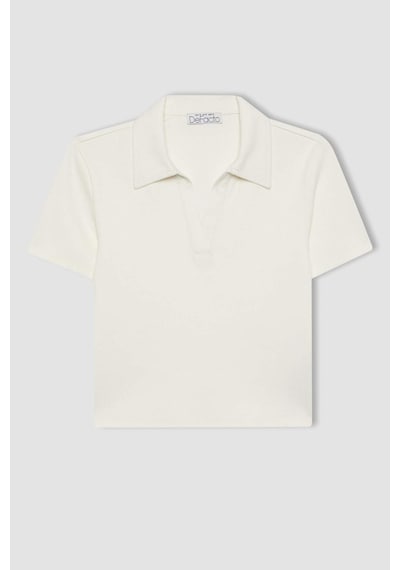 DeFacto Fitted Polo Yaka Fitilli Kaşkorse Kısa Kollu Beyaz Tişört A0379AX25SMWT32 DeFacto Fitted Polo Yaka Fitilli Kaşkorse Kısa Kollu Beyaz Tişört A0379AX25SMWT32