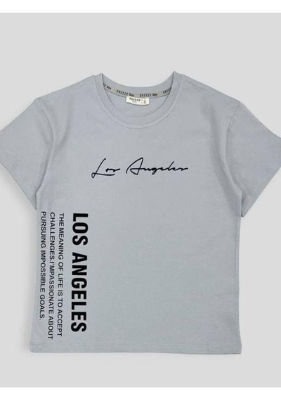 Breeze Erkek Çocuk Los Angeles Yazılı Pamuklu Tshirt-14629 Gri
