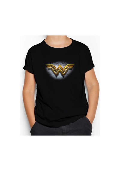 Zepplin Giyim Wonder Woman Gold Logo Siyah Çocuk Tişört Siyah