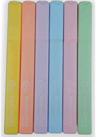 Cengo Kare Tipi Highlighter Fosforlu Kalem Pastel Renkler 6lı Set Cgo401 Çok Renkli