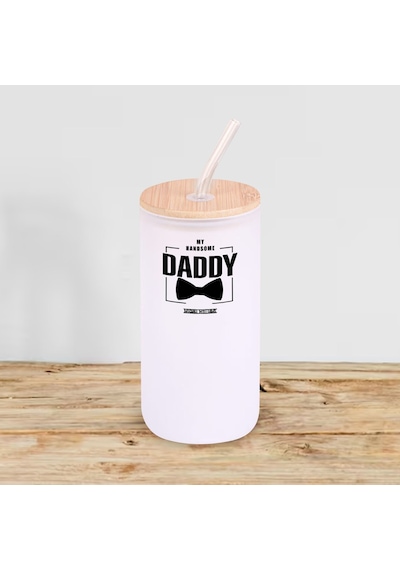 Bk Gift İsimli Dad Tasarımlı Beyaz Renk Pipetli Buzlu Cam Bardak 600ml - 2, Babaya Hediye, Doğum Günü Hediyesi Kobitmeyen137863 Bk Gift