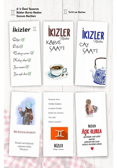 Burç Kahve Sunum Kartları 6 Lı Motto Kart