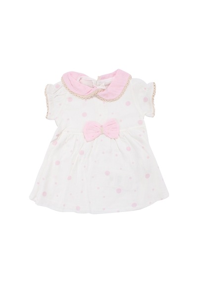 Bebegen Kız Bebek Ekru Pembe Fistolu Bebe Yaka Puanlı Elbise Çok Renkli