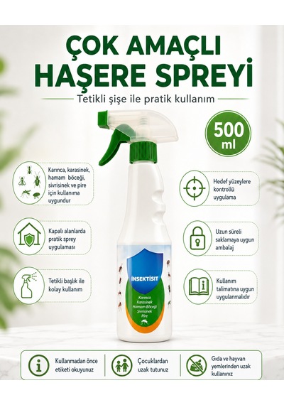 Çok Amaçlı Haşere Spreyi 500 Ml Tetikli Şişe Karınca Karasinek Sivrisinek Hamam Böceği Ve Pire İçin