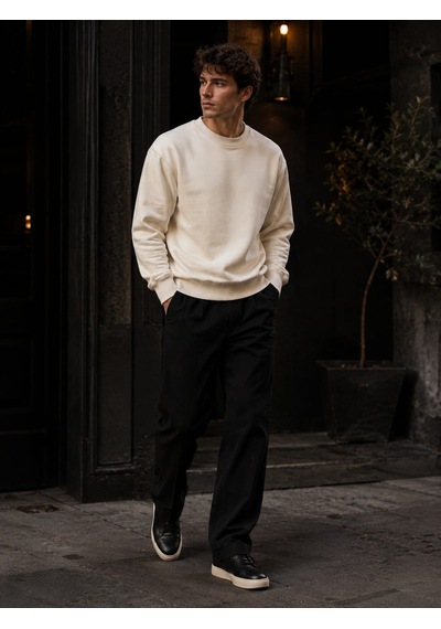Km Collections Erkek Kışlık Sweatshirt 3 İplik Krem