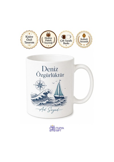 Kişiye Özel Deniz Tutkunu Baskılı Kupa Bardak İsimli Hediye Beyaz / Çok Renkli